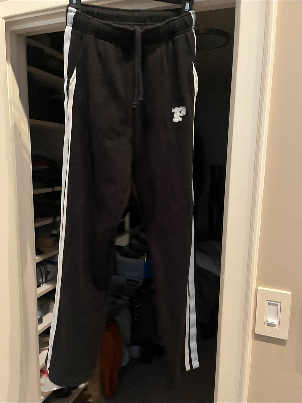 PINK Victoria's Secret Black Track Pants with White Stripes